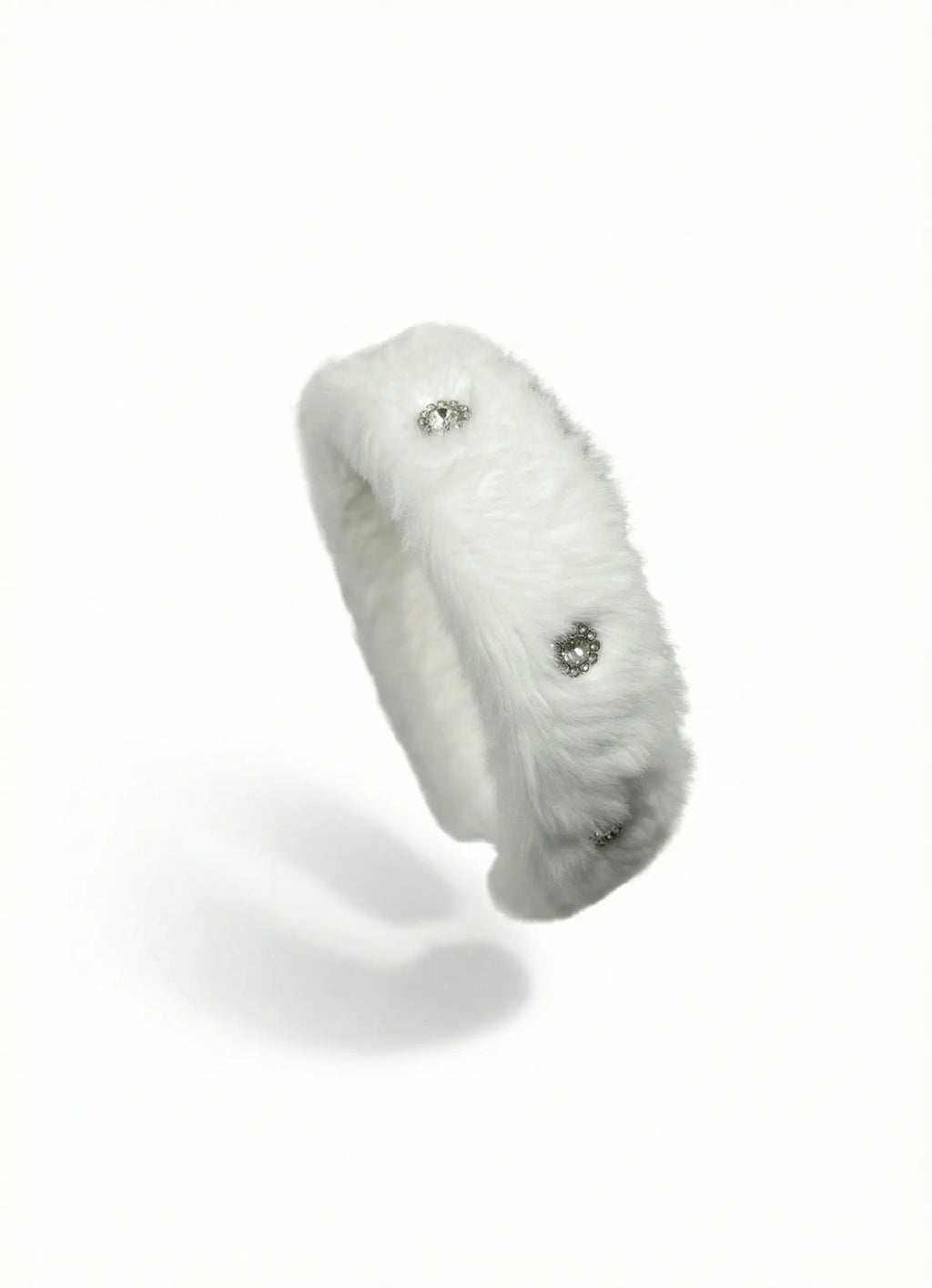 White Faux Fur Headband for Women - Crystal Occasion Hair Accessory Angel & Co