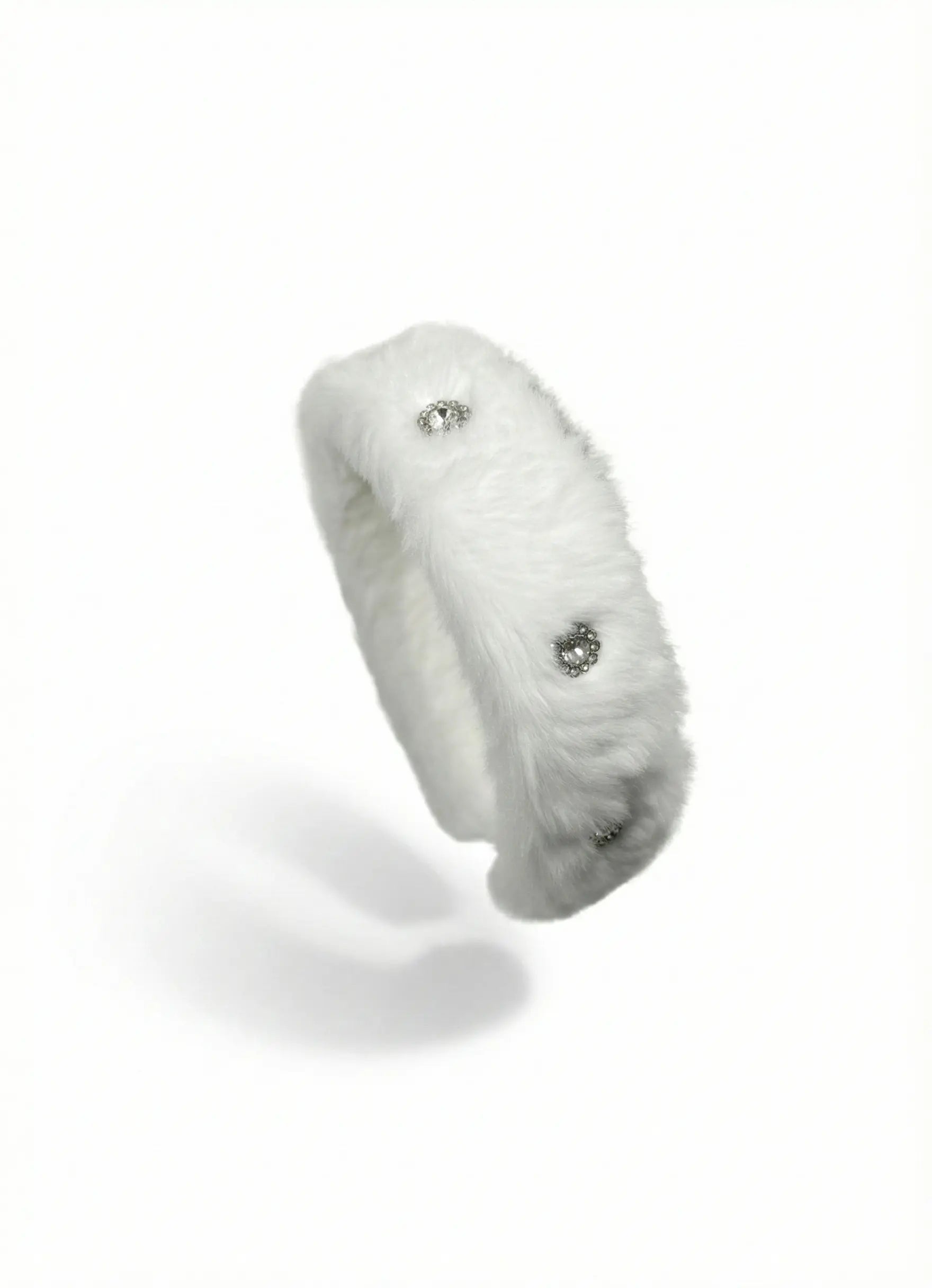 White Faux Fur Headband for Women - Crystal Occasion Hair Accessory Angel & Co